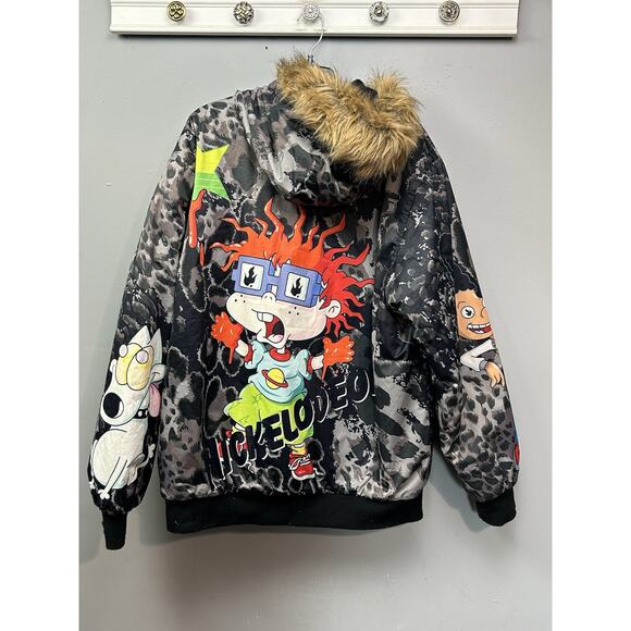 Members Only Nickelodeon Rugrats Fur Hooded Quilted Puffer Jacket‎ Mens XL Black - Picture 1 of 13